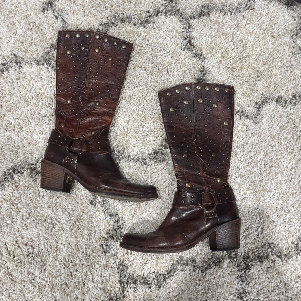 Brown Studded Heeled Boots